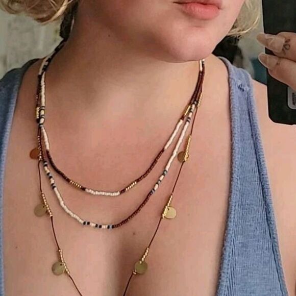 💖 2/$30 Boho indie sleeze multi layered gold charm beaded hippie necklace - Picture 6 of 15